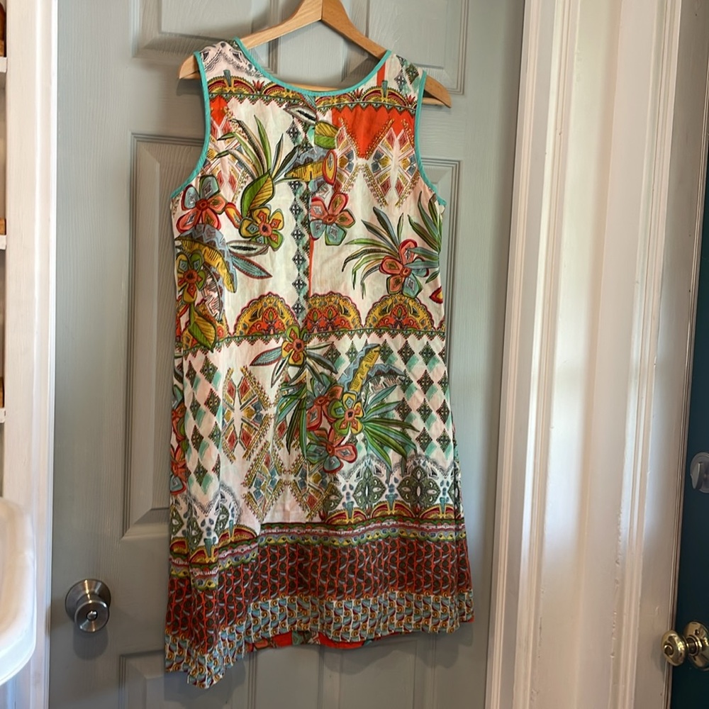Tropical M Floral Reversible Orange White Organic Cotton 100% Sleeveless Dress - Picture 6 of 6